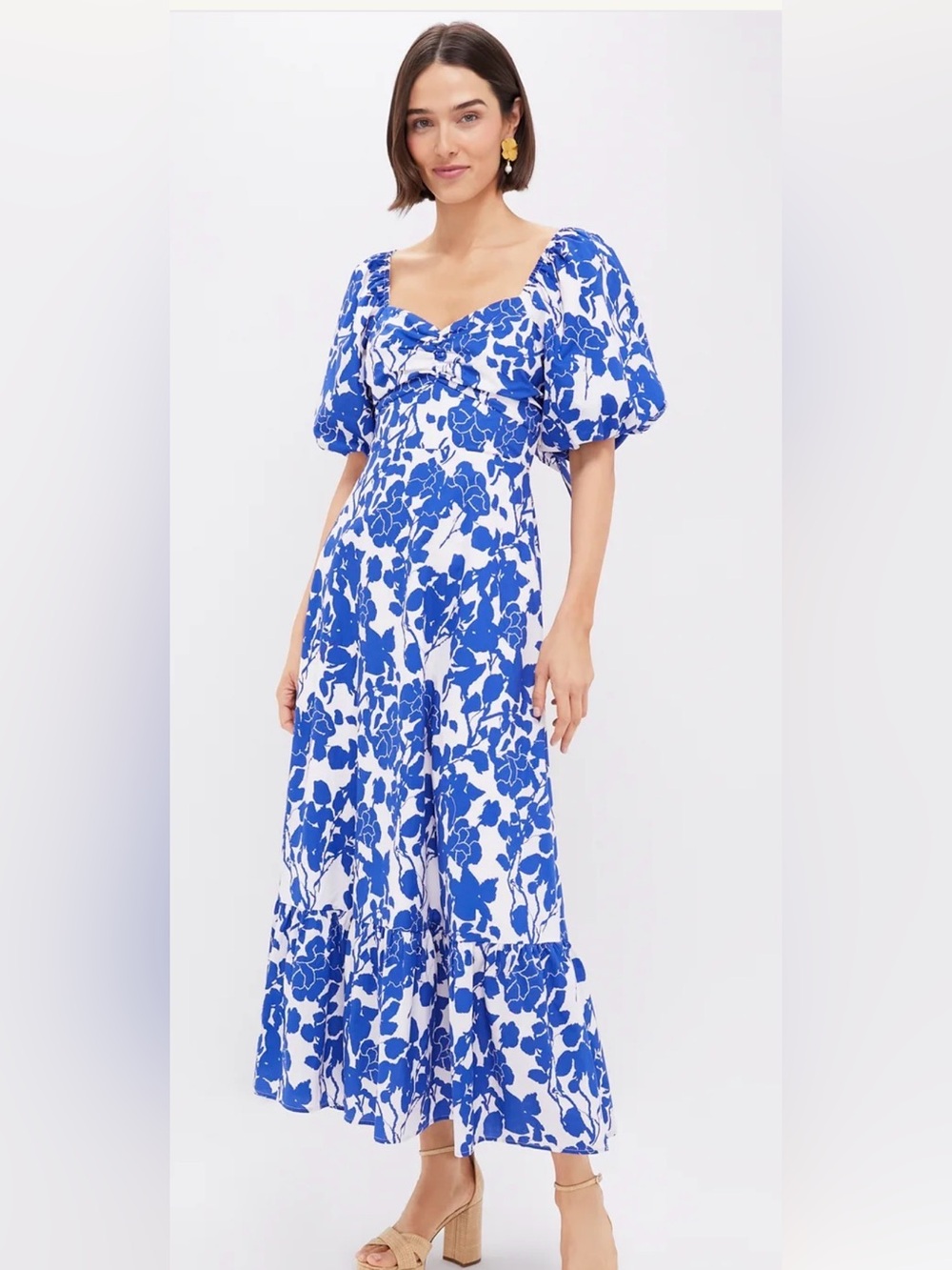 Tuckernuck Hyacinth House Blue and White Floral Puff-Sleeve Maxi Dress